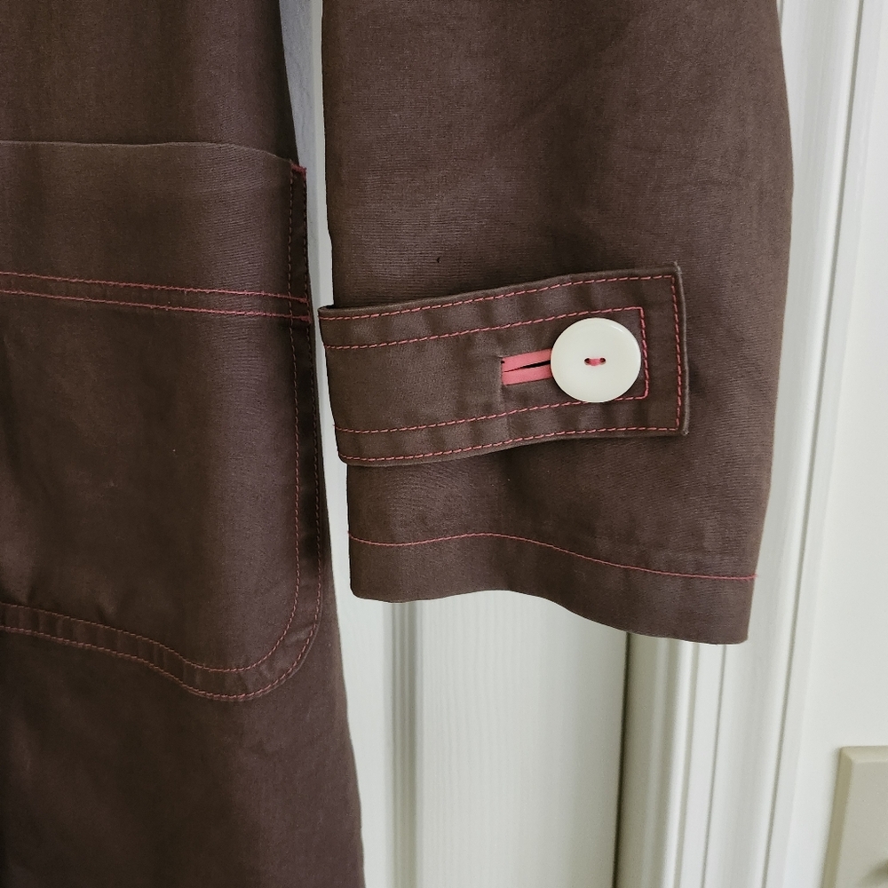 Women's Boden spring fall Medium big button Brown trench coat Jacket sz 8 - Picture 6 of 16